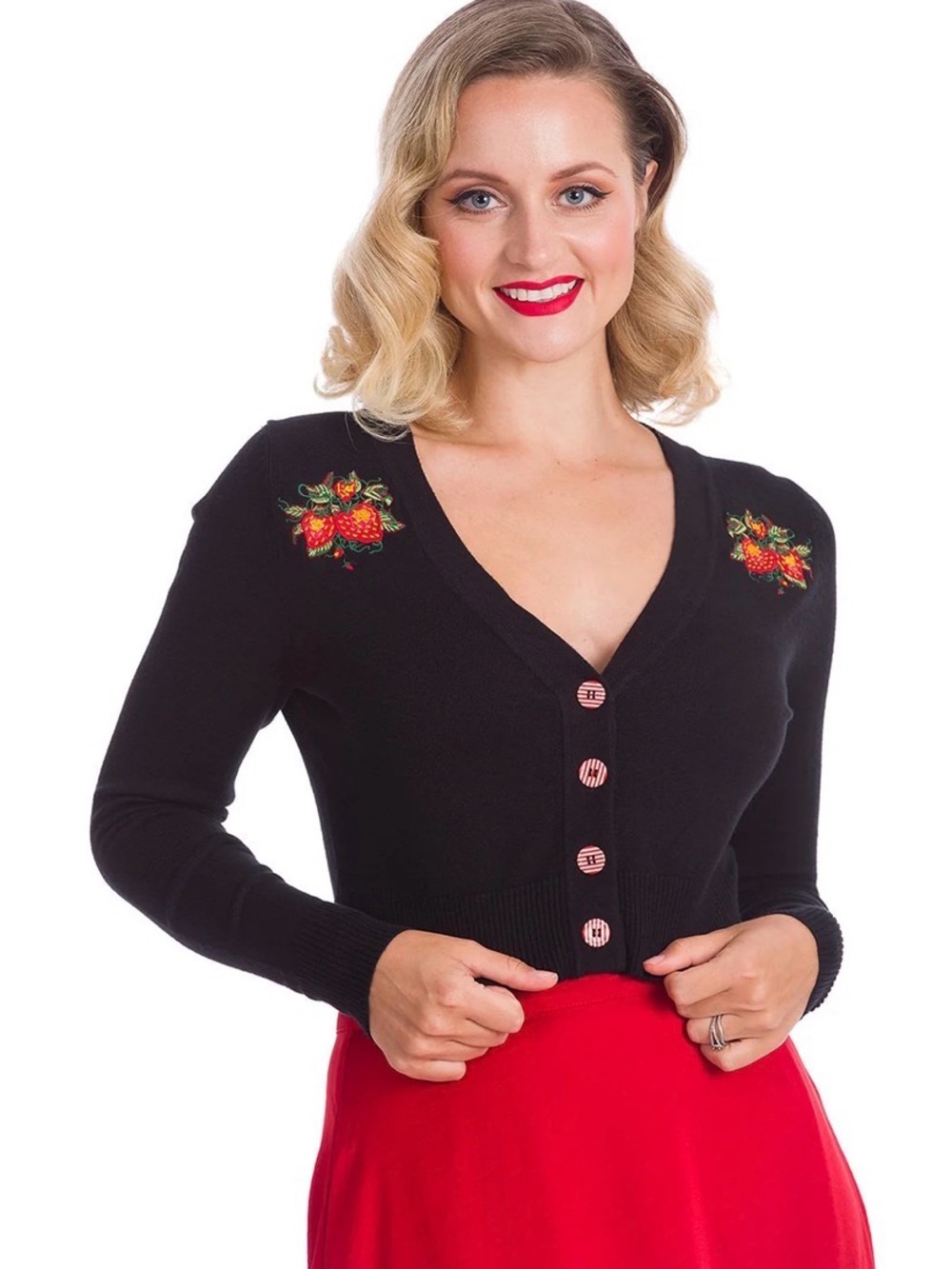 Banned Apparel Embroidered Strawberry Black Cardigan Sweater Rockabilly Volup 4X